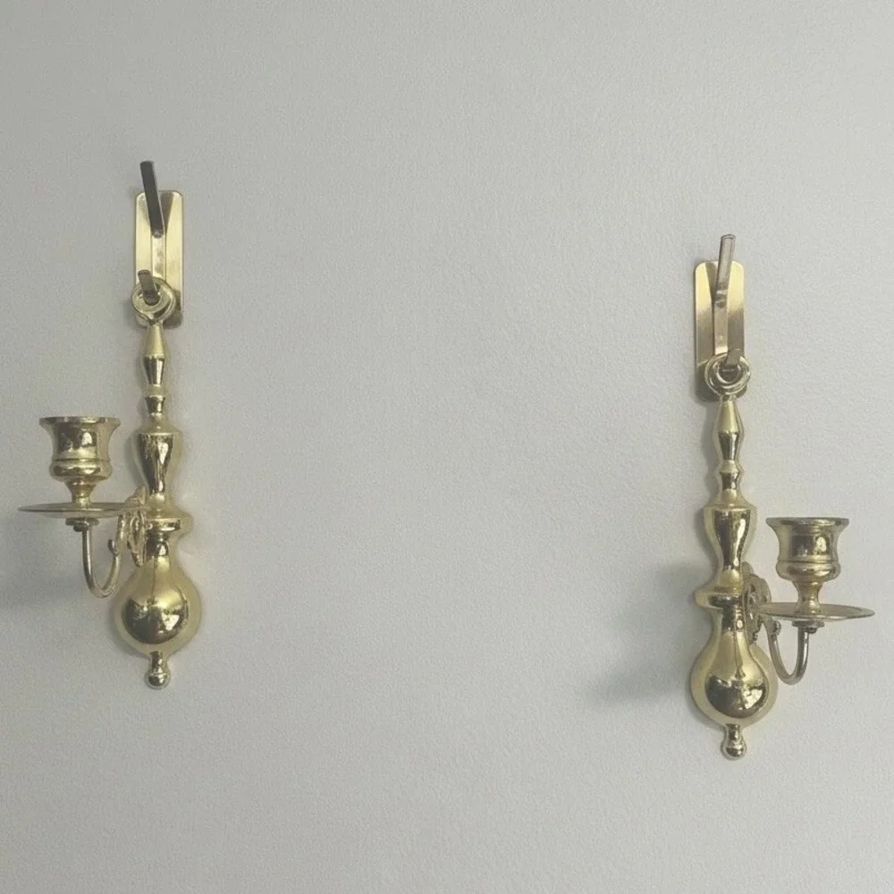 Vintage Solid Brass Wall Sconce Candle‎ Holders Pair Single Arm 12
